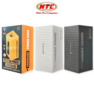Pin dự phòng sạc nhanh phantom p27 50000mah container, sạc itáo 15, sạc cùng lúc 5 thiết bị, có đèn pin, qc 22.5w pd 20w