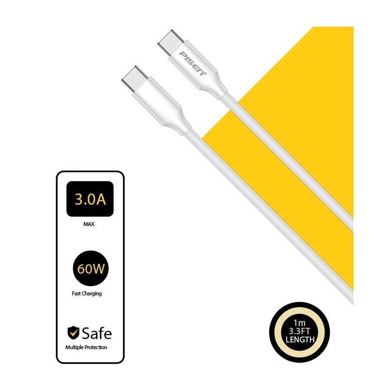Cáp sạc nhanh Pisen LH-CC-PD01-1000 TypeC to TypeC PD 60W, dài 1M (Trắng) - Phụ Kiện 1986