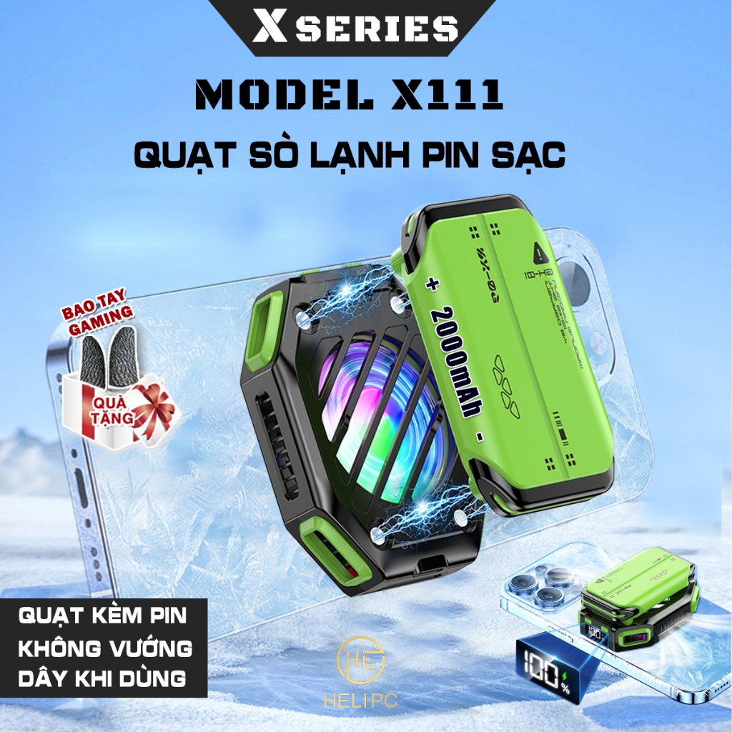 Quạt tản nhiệt điện thoại sò lạnh từ tính không dây X111 Quạt pin rời 2000MAh màn hình hiển thị nhiệ