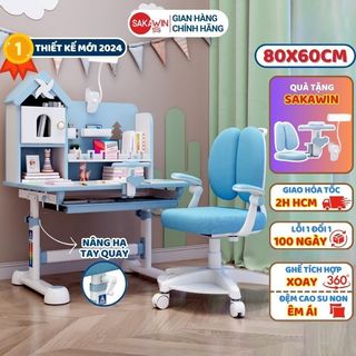 Bàn học chống gù Sakawin S68 có giá sách nhiều ngăn nâng hạ tay quay và piston cao cấp Cho bé từ 3 đến 15 tuổi