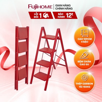 Thang ghế gấp gọn FUJIHOME SL104R bậc bản to  3-4 bậc tiện lợi- Công nghệ đúc mờ - Chống bám bụi bẩn