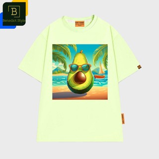 Áo thun tay lỡ unisex hình trái bơ đeo kiếng mát trên bãi biển đầy nắng mùa hè vui nhộn summer avocado shirt BND905
