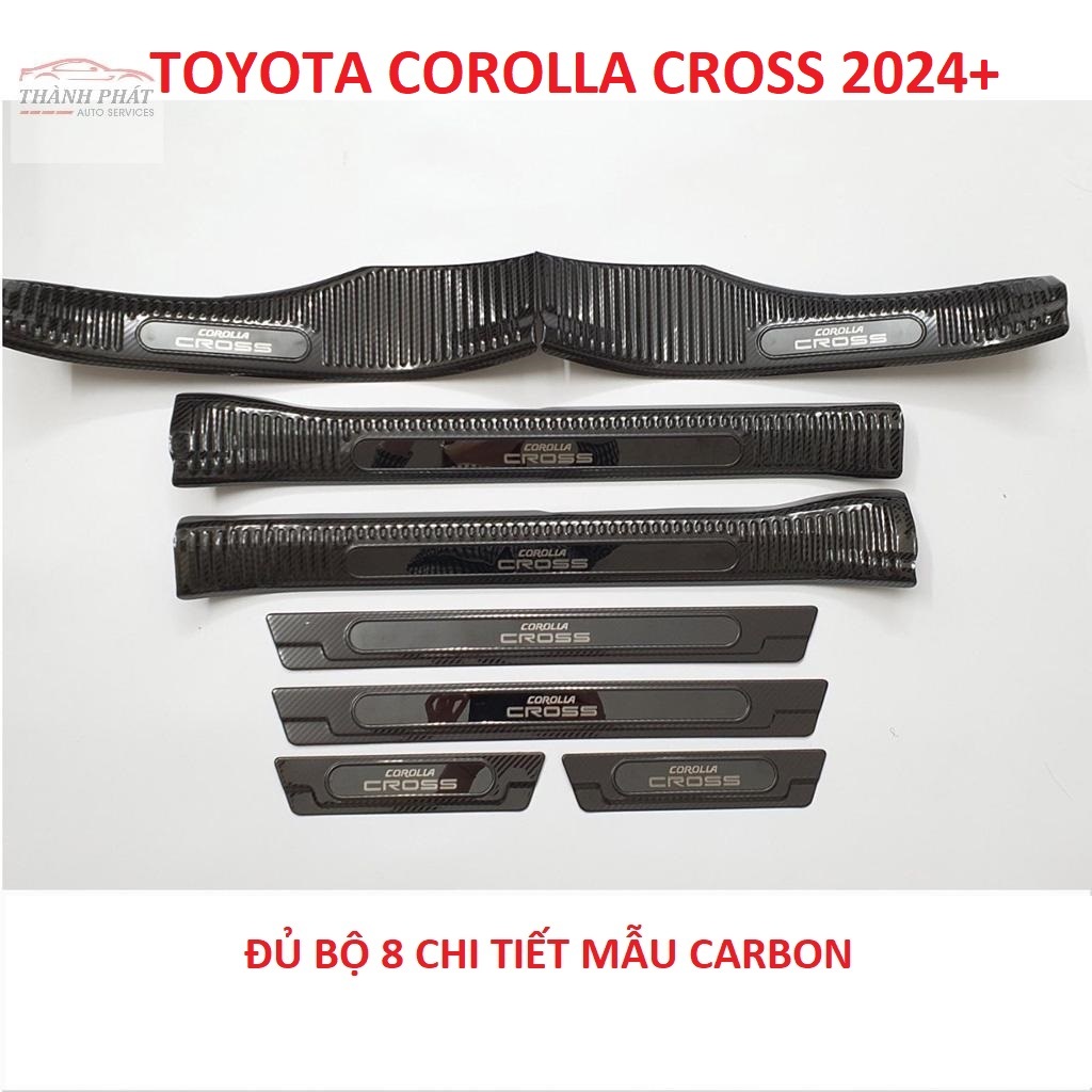 Toyota Cross 2024, Ốp Bậc Cửa, Nẹp Bước Chân Carbon Toyota Corolla Cross 2024 Chất Liệu Cao Cấp Full