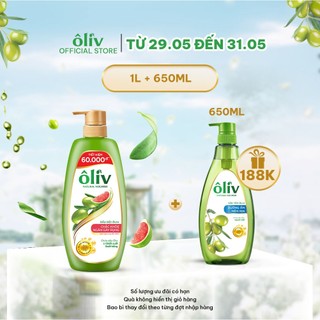  Combo Dầu Gội Ôliv Dưỡng Tóc Chắc Khỏe Ngăn Gãy Rụng 1L + Tặng Sữa Tắm Ôliv Dưỡng Da Mềm Mịn 650ML