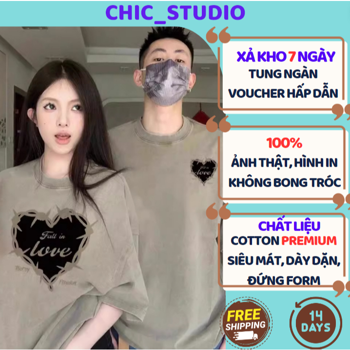 Áo thun cặp đôi nam nữ unisex form rộng tay lỡ CHIC STUDIO Áo phông cặp đôi với người yêu CCT52