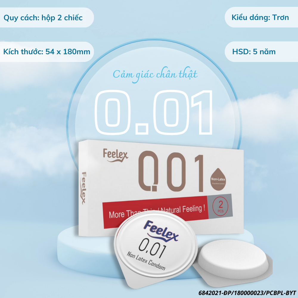 Bao cao su Non latex Feelex 001 siêu mỏng - hộp 2 chiếc