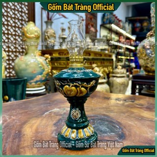 Đèn Dầu Men Xanh Lục Bảo Đắp Nổi Bát Tràng, Đèn Dầu Thắp Ban Thờ, Đèn Dầu Châm Hương