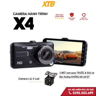 Camera hành trình ô tô X4 màn hình cảm ứng 4 inch ghi hình trước sau Full HD 1080p bảo hành 12 tháng