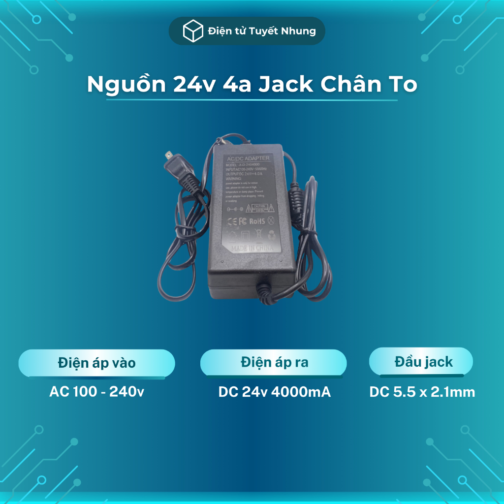 Nguồn 24v 4a Jack Dc 5.5x2.1mm Chất Lượng - Nguồn Adapter 24v 4a, Adapter 24v 4a BH Lỗi 1-1 7 Ngày