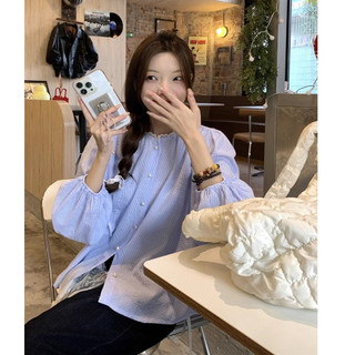 [ORDER] Áo Sơ Mi Nữ Dài Tay Cổ Tròn Thiết Kế Khuy Ngọc Trai Sang Trọng Phong Cách Phương Tây