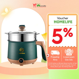 Nồi Lẩu Điện Mini 18CM Kèm Giá Hấp Inox, Ca Nấu Mì Đa Năng 2 Nấc Nhiệt Hấp, Nướng, Luộc, Chiên Xào, Đa Chức ăng Cao Cấp