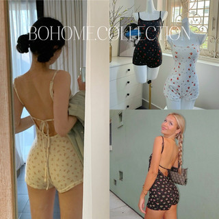 |BOHOME.Collection| Quần yếm hai dây hở lưng hoa nhí (dưới 58kg)