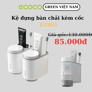 Kệ Đựng Bàn Chải Đánh Răng ECOCO E1905 - Giá Treo Tường, Không Cần Khoan - Tặng Kèm 2 Cốc