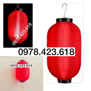 Đèn lồng Vải đỏ trang trí Lễ Tết hình trụ dài miệng đen, nhà hàng, quán cà phê (cafe), trường học, sân chùa, trường học