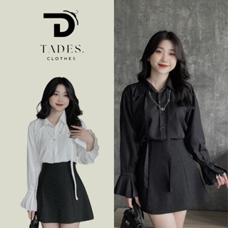 Áo Sơ Mi Nữ Công Sở Dáng Dài Vạt Chéo Thiết Kế Xếp Ly Tay Bèo Sang Chảnh A225
