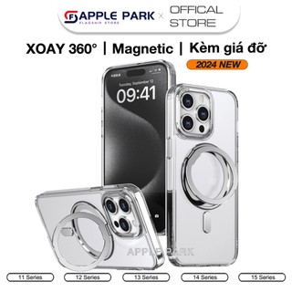 Ốp lưng từ tính iPhone kèm giá đỡ Xoay 360° trong suốt chống dấu Vân tay,Cho IPhone 15 Pro Max 14 Pro Max 14 Plus 13 Pro