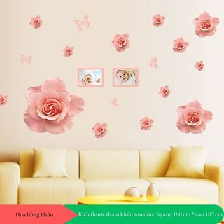 Decal dán tường hoa hồng phấn