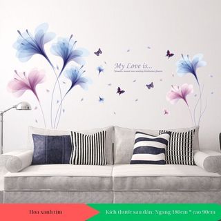 Decal dán tường hoa pha lê xanh tím
