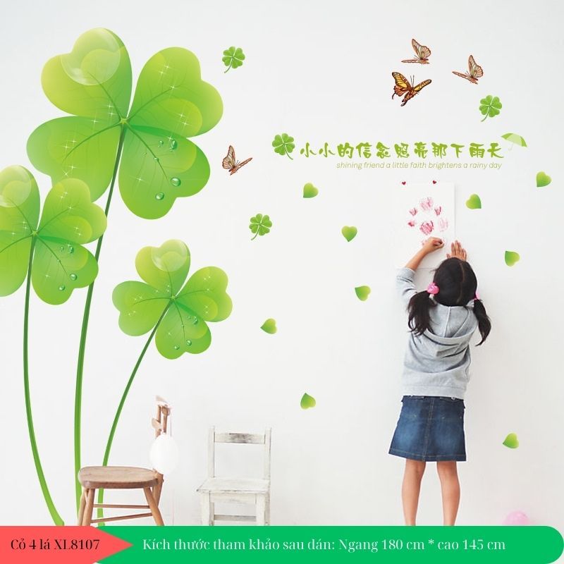 Decal dán tường cỏ 4 lá đơn