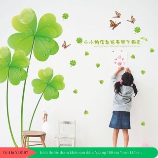 Decal dán tường cỏ 4 lá đơn