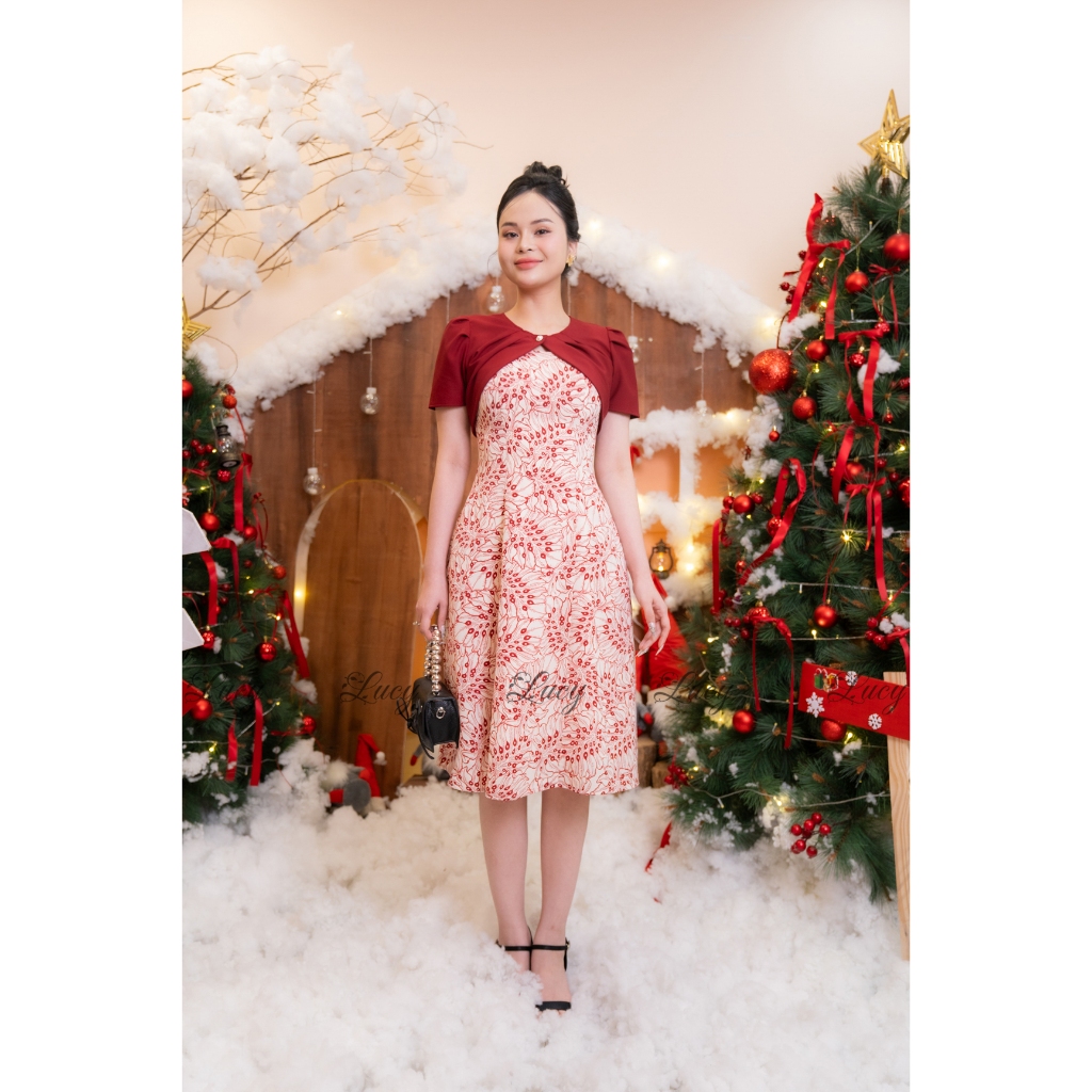Đầm xoè Shima 8231 lụa mango phối áo rời váy Lucy