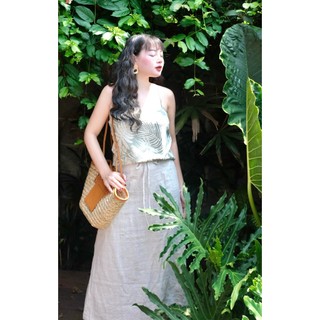 𝗠𝗔𝗬 𝗟𝗜𝗡𝗘𝗡 - Áo Dây Linen Cổ Ngang, Đan Dây Lưng Basic (hình ảnh chính chủ)