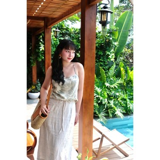 𝗠𝗔𝗬 𝗟𝗜𝗡𝗘𝗡 - Áo Dây Linen Cổ Ngang, Đan Dây Lưng Basic (hình ảnh chính chủ)