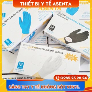 Găng tay y tế không bột Vinyl Màu đen, Trắng, Xanh - Hộp 100 chiếc bao tay y tế