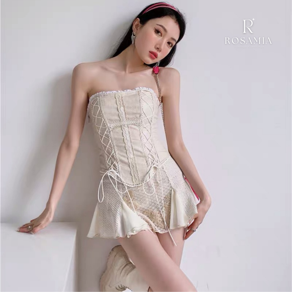 ROSAMIA - Zenny Beige Set (Order) - Set váy mix Áo ống Corset cúp ngực cá tính năng động, gợi cảm
