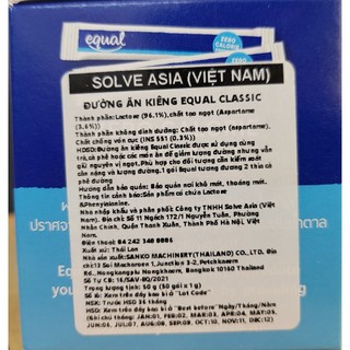 EQUAL [hộp X/DƯƠNG 50gr / 50 que] ĐƯỜNG ĂN KIÊNG [THAILAND] Zero Calorie Sweetener Sticks (HALAL)