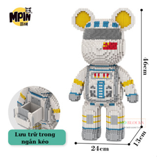 Lego gấu Bearbrick Phi Hành Gia Hãng Minpin Cao 46cm,  Mô hình lắp ghép decor trang trí Bearbrick Phi Hành Gia cao 46cm