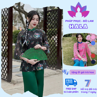 Pháp phục đi chùa - set đồ Lam thiết kế Tơ in Cát Tường  5 màu , size s m l xl (40-65kg)