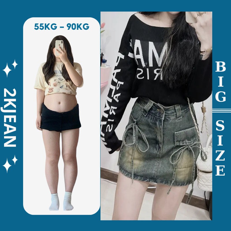 Quần Váy Jean Nữ Bigsize 40–85kg Dáng Chữ A Cạp Cao Thắt Nơ Giả Váy Che Đùi MS2035 – 2KJeans | BigBuy360 - bigbuy360.vn