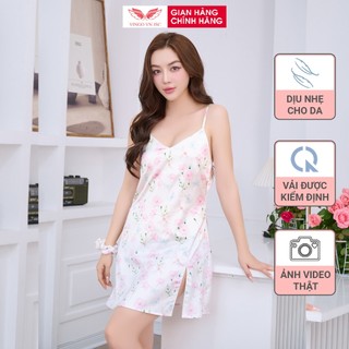 Váy ngủ lụa 2 dây sexy VINGO đầm mặc nhà xẻ đùi gợi cảm quyến rũ N500 - N501 VNGO