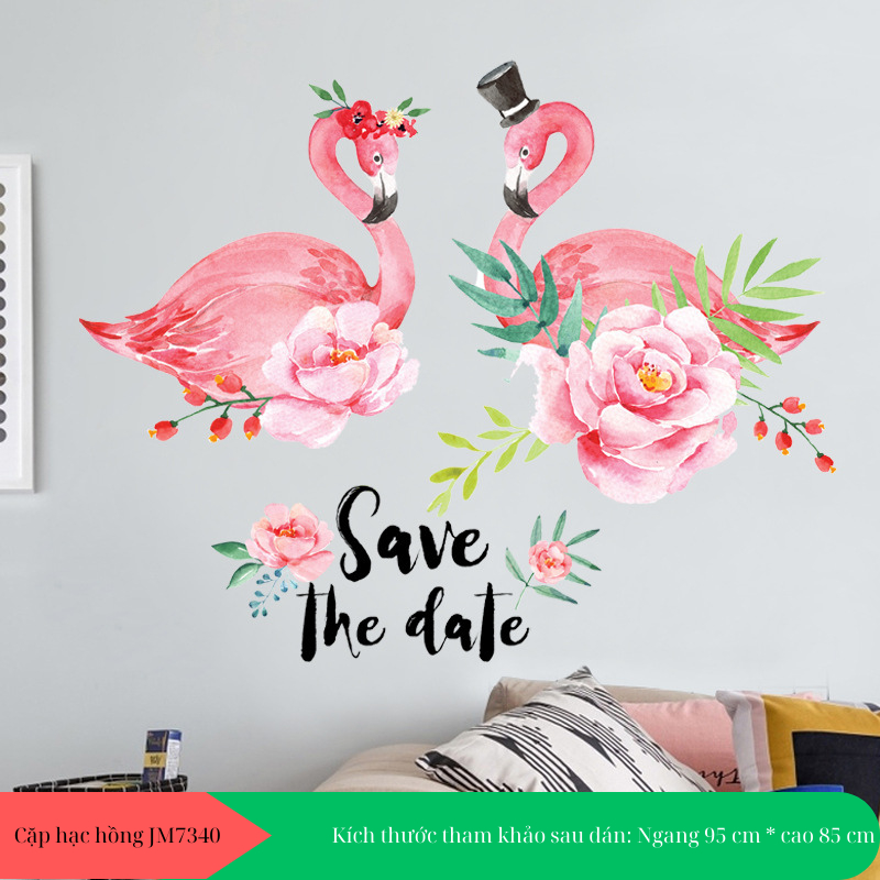 Decal dán tường hạc hồng hoa