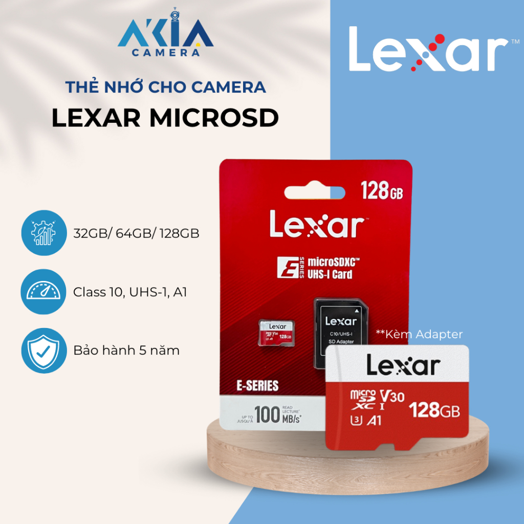 Thẻ nhớ MicroSD Lexar 32GB/ 64GB/128GB class 10 UHS-I - tốc độ 100MB/s, kèm Adapter, dùng cho camera