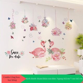 Decal dán tường hạc hôngf hoa kết hợp