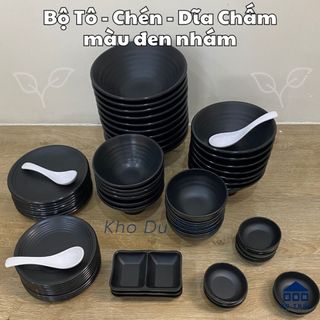Chén chấm, dĩa chấm chất liệu nhựa melamine đen nhám loại dày dùng đựng nước tương, nước mắm, muối ớt