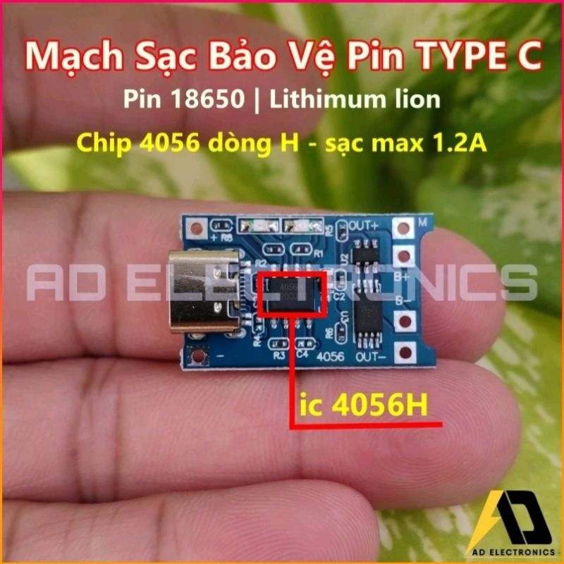 Mạch sạc pin 18650 Li-on Lithium 3.7 - 4.2V cổng usb type C new version chip 4056H 1.2A