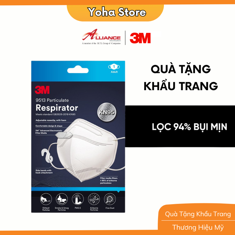 Khẩu Trang 3M™ 9013 đạt chuẩn KN95, Ngăn ngừa bụi mịn PM2.5, Màu Trắng