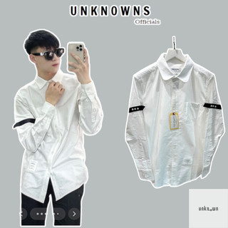 👑👑-Áo Sơ mi Thom Brown White With Black Armband,Áo sơ mi TB vải Oxford unisex cao cấp