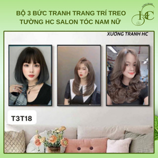 Bộ 3 bức tranh trang trí treo tường HC, tranh decor salon tóc nam nữ, dán tường mẫu đa dạng, có sẵn keo dán trực tiếp