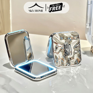 Gương trang điểm cầm tay có đèn led gương cầm tay màu bạc sang trọng - sky home
