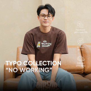  Áo Phông Nam/Nữ/Unisex Guy's Closet "No Working" - Thiết Kế Tối Giản, Thời Trang - Màu Tím, Nâu