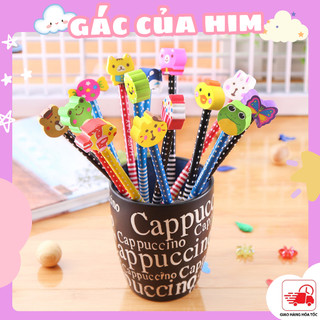 Bút chì kèm tẩy HB, bút chì đầu tẩy hoạt hình, bút chì noel, bút chì gỗ học sinh cute