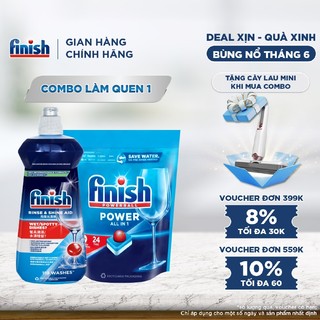  Combo Làm quen 1: Túi 30 viên nước rửa bát Finish AIO Max + Nước làm bóng Finish Rinse & Shine Aid 500ml