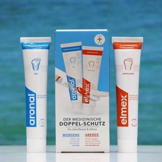 BỘ KEM ĐÁNH RĂNG NGÀY và ĐÊM Aronal & Elmex Medizinisch Doppel - SChutz NGỪA SÂU RĂNG, VIÊM LỢI, CHẢY MÁU