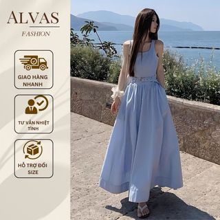 Set áo cổ vuông sát nách ALVAS phối chân váy xòe Hàn Quốc
