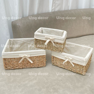 Khay cói, giỏ cói đan thủ công đựng đồ cá nhân, mỹ phẩm, đồ làm nail, spa, trang điểm  size S, M, L của Ưng decor