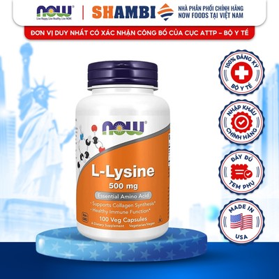 Viên Uống NOW FOODS L-Lysine 500mg Tăng Cường Sức Đề Kháng, Lành Các Vêt Tổn Thương Ở Da, Người Biếng Ăn
